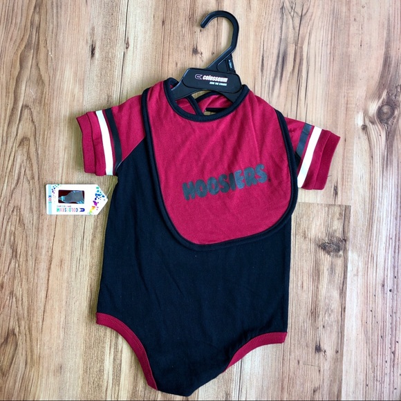 NEW Onesie Bodysuit Bib Set Indiana IU Hoosiers Black Red 6 - 12 months Infant - Picture 2 of 13